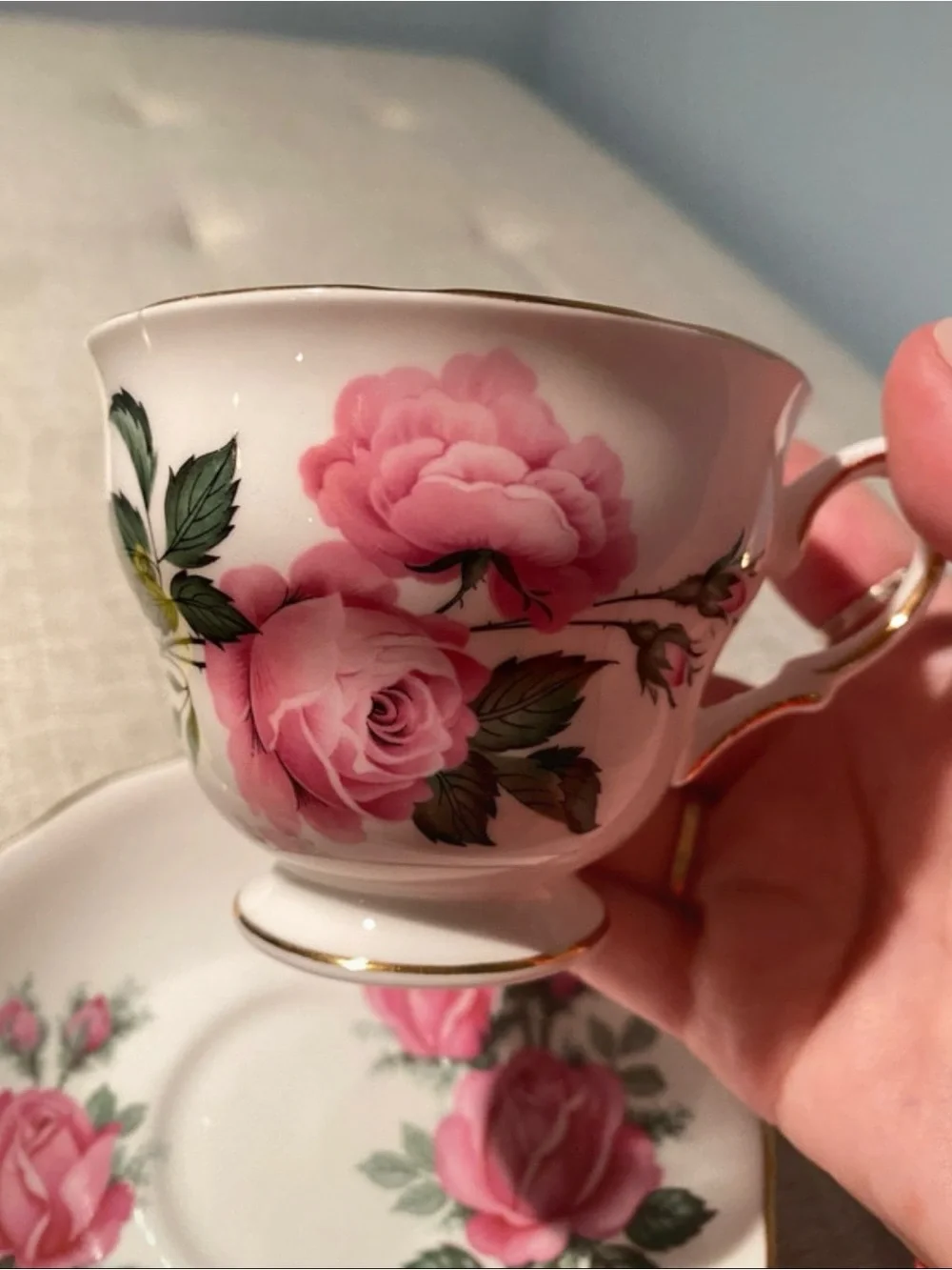 Pink Rose Teacup and Saucer Set